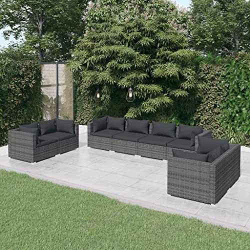 WHOPBXGAD terrassenmöbel,balkonmöbel Kleiner Balkon,Tisch klappbar,8-TLG. Garten-Lounge-Set mit Kissen Poly Rattan Grauterassenmöbel außen,balkonmöbel Set,glasplatte Tisch,