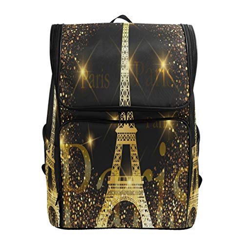 Naanle Chic Beautiful Fireworks Paris Golden Eiffel Tower Print Casual Daypack College Students Multipurpose Backpack Large Travel Hiking Bag Computer Bag for Boys Girls