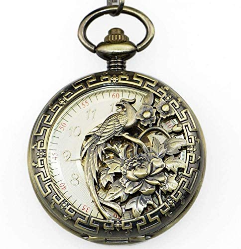 Antike mechanische Taschenuhr aus Bronze, Phoenix-Vogel, gravierte Uhr, Tierhalskette, Handaufzug, Herrenuhren, Taschenuhr, Geschenke für die Familie