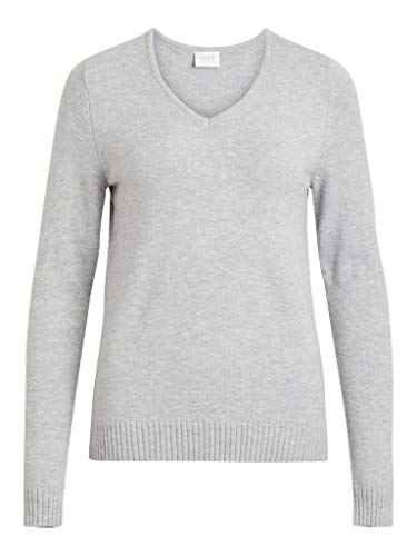 Vila Clothes Damen Viril L/S V-Neck Knit Top Pullover, Grau (Light Grey Melange), 36 (Herstellergröße: S)