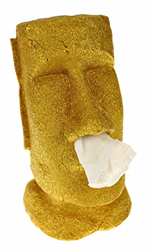 Rotary Hero Moai Taschentuchbox Taschentuchspender Kosmetiktücherbox - Für Küche Badezimmer Schlafzimmer - Rechteckig - Goldfarbe - 18x19x31.5 cm