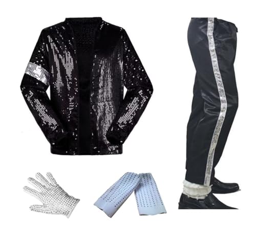 Michael Jackson Cosplay Kid Erwachsene Cosplay Kostüm 4 stücke MJ Billie Jeans Jacke + Pant + Socken + Handschuh (W: 78-95kg H:175-190cm)