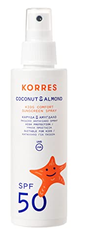 KORRES Sonnenspray Coconut & Almond LSF 50, Sonnenschutz für Kinder, mit Sheabutter & Süßmandelöl, frei von OMC & Octocrylen, für sensible Haut geeignet, 150 ml