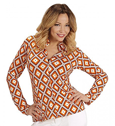 shoperama 70er Jahre Retro Damen Bluse mit und ohne Muster Disco Kostüm Siebziger Oberteil Shirt, Größe:L/XL, Farbe:Rhombus