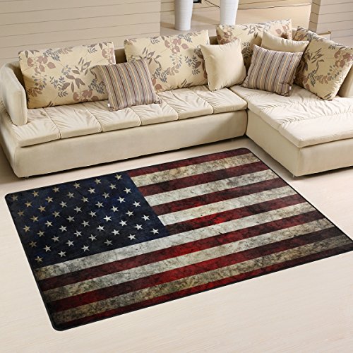 Naanle Rutschfester Teppich im Retro-Stil mit amerikanischer Flagge, für Wohnzimmer, Esszimmer, Schlafzimmer, Küche, 50 x 80 cm, Stern- und Streifen-Teppich