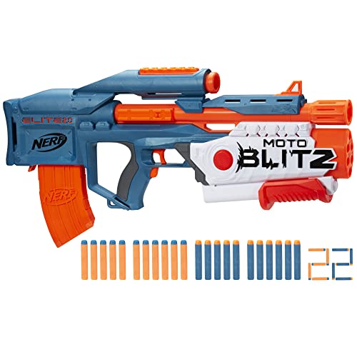Nerf Elite 2.0 Motoblitz Blaster, motorisierter 10-Dart-Abschuss, 6-Dart-Airblitz-Action, Clip-Magazin, 22 Darts