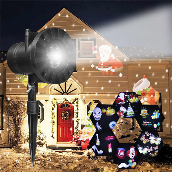 Projektor mit 6 Mustern LED Bühnenlicht, bewegliche Landschaft, Weihnachten, Halloween, Partydekoration
