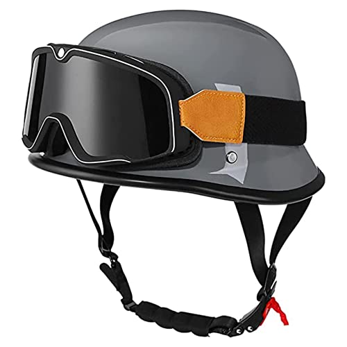 Retro Halbhelm Motorradhelm Deutscher Stil Roller Anti-Collision Helm Mit Persönlichkeit Brille Halbschale Jethelm Für Herren Damen Offenem Helm ECE Zertifizierung 1,4XL