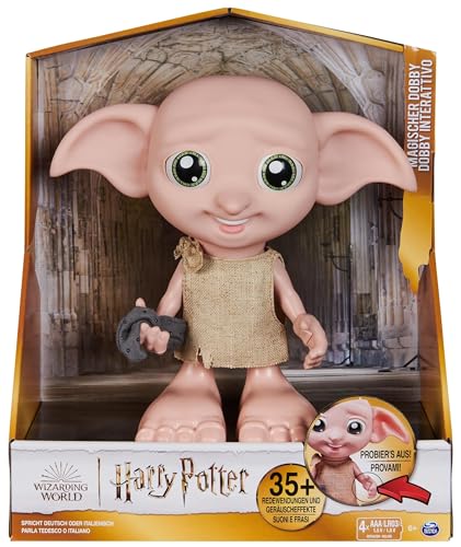 Wizarding World Harry Potter - Interaktiver Dobby Hauself Puppe mit über 30 Geräuschen, Sätzen und Bewegungen, Zubehör-Socke, 21,6 cm groß, Spielzeug für Kinder ab 6 Jahren, Fanartikel