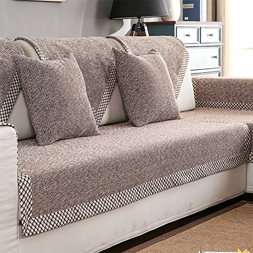 HM&DX Baumwolle Knitted Sofa Abdeckung Sofa Überwurf Multi-Size Anti-rutsch Schmutzresistent Einfarbig Sofahusse Für sektionaltore Couch-Brown 70x70cm(28x28inch)…
