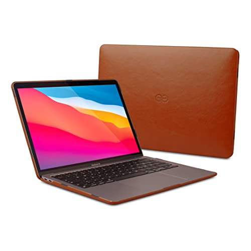 Dreem Euclid MacBook Air Tasche - 13-Zoll-Hartschalen-Laptop-Schutzhülle für MacBook Air 2020-2018 (Retina und M1), luxuriöses Vegan-Leder, Ober- und Unterschale für zusätzlichen Schutz - Karamell