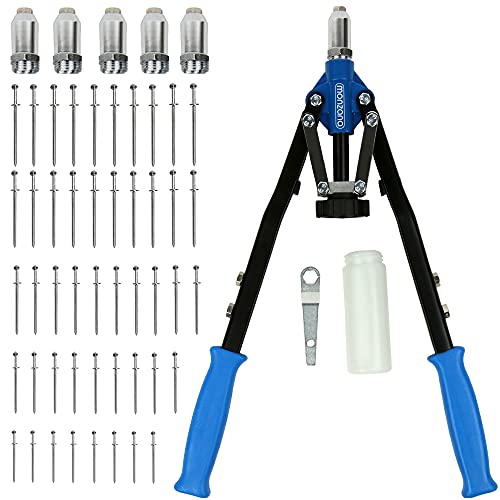 Deuba Nietzange Set 5 Mundstücke 75 Nieten 3,2-6,4 mm Fangbehälter Griffschutz Heimwerker Blindnietzange Hebelnietzange