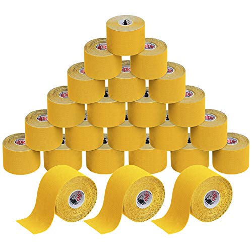 ALPIDEX 24 Rollen Kinesiologie Tape 5 m x 5,0 cm E-Book Anwendungsbroschüre Elastisches Tape Set, Farbe:gelb