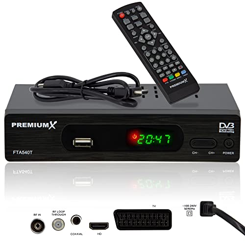PremiumX FTA 540T Full HD Digitaler DVB-T2 terrestrischer TV Receiver H.265 HEVC | USB 2.0 Mediaplayer SCART HDMI Auto Installation