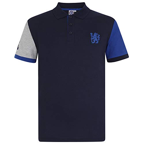 FC Chelsea Herren Polo-Shirt mit originalem Fußball-Wappen - Dunkelblau mit Kontrastärmeln - M