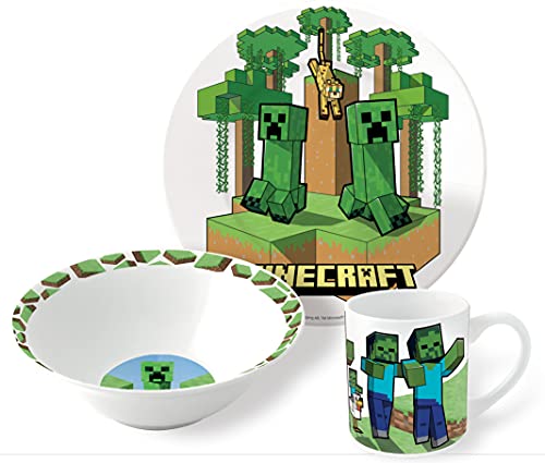 Frühstücksset Minecraft Creeper | Schale + Teller + Tasse
