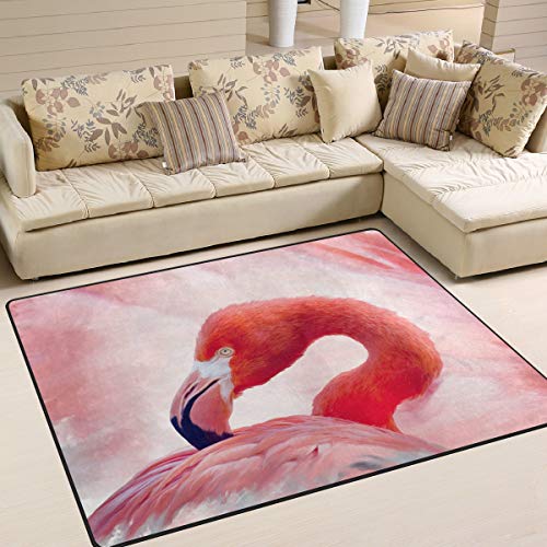 Naanle Teppich mit Flamingo-Motiv, rutschfest, für Wohnzimmer, Esszimmer, Schlafzimmer, Küche, 120 x 180 cm, Wasserfarben, Flamingo-Vogel, Kinderzimmer, Bodenteppich, Yoga-Matte.