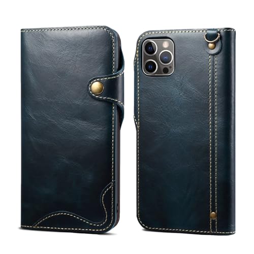 HHBYLEEE- Für iPhone 14 13 12 11 XS MAX XR 8 7 Plus Luxus Vintage Ledertasche Flip Wallet Card Business Handytasche(Farbe:Blau Größe:Für iPhone 11)