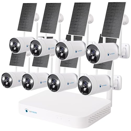 LUVISION WLAN Solar-Überwachungskamera mit 4MP Akku und 10 Kanal Dual NVR, Überwachungssystem mit Farbiger Nachtsicht, wetterfeste Ausführung, mit 8 Kameras