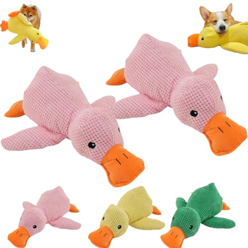 Donubiiu The Mellow Dog Calming Duck, Dog Stuffed Animals Chew Toy, Duck Dog Toy, Plush Duck Dog Toy with Soft Squeaker, Durable Dog Toys for Indoor Puppy (2PCS-A)