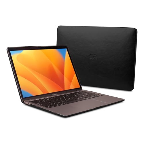 Dreem Euclid MacBook Air Tasche - 15-Zoll-Hartschalen-Laptop-Schutzhülle für MacBook Air 2023, luxuriöses Vegan-Leder, Ober- und Unterschale für zusätzlichen Schutz - Schwarz