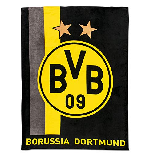Borussia Dortmund Unisex Bvb-fleecedecke Fleecedecke mit Streifenmuster, Schwarz/gelb, 200 x 150 1 cm EU