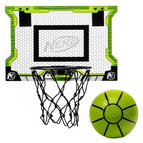 NERF Pro Hoop Basketball-Set - Pro Hoop Mini Hoop Set mit Mini Basketball - Stahlrand toll zum Dunkeln - über der Tür Basketballkorb, 92069, Schwarz/Limettengrün