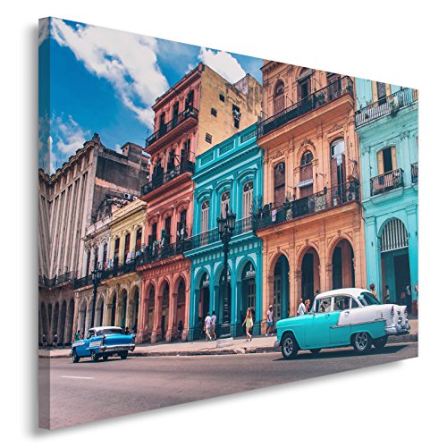 Feeby. Wandbild - 1 Teilig - 80x120 cm, Leinwand Bild Leinwandbilder Bilder Wandbilder Kunstdruck, Kuba, Architektur, BLAU
