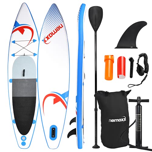 Nemaxx PB335 Stand up Paddle Board 335x74x15cm, blau/rot - SUP, Surfbrett, Surf-Board - aufblasbar & leicht zu transportieren - inkl. Tasche, Paddel, Finne, Luftpumpe, Repair Kit, Fuß-Leine
