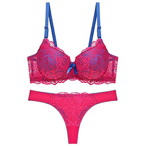 Women's G-Strings, Thongs & Tangas Sexy Large Size Push Up Lingerie Set Women Lace 3/4 Cup Brassiere Gathering Seamless Bralette Thong Set Underwear-Red_90C