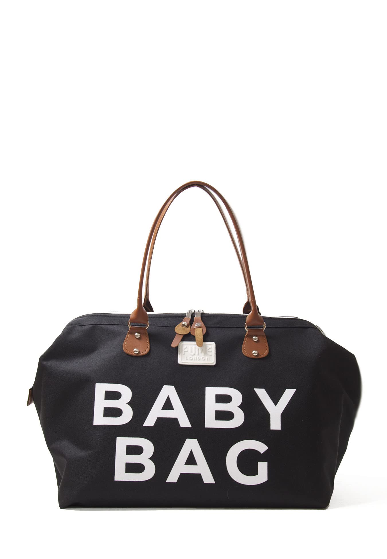 Fume London Baby Wickeltasche, Stilvolle Multifunktionale Kliniktasche für Travel und Mutterschaft, Große Diaper Bag und Wasserdichte Baby Bag für Mama (Schwarz)