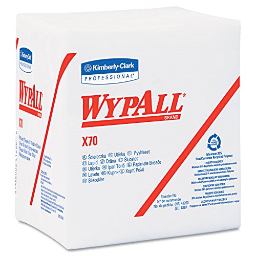WypAll Wischtücher, X70, Industrielle Reinigungstücher, Hydroknit-Technologie, 1-lagig, 12 Packungen x 76 Tücher, Weiß, 8387