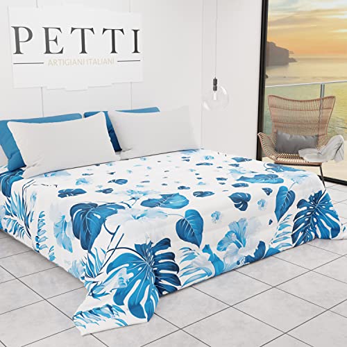 PETTI Artigiani Italiani - Sommer-Tagesdecke für Einzelbett, tropisches Design 01, 100% hypoallergene Mikrofaser, hergestellt in Italien