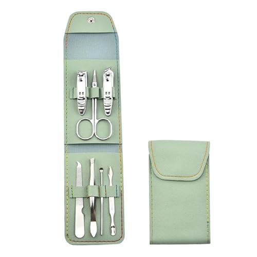 Nagelknipser-Set aus Edelstahl, 7-teilig, Beauty-Set, Nagelzubehör und Werkzeuge, Maniküre-Werkzeuge, professioneller tragbarer Nagelschneider (Color : Mint Green silver)
