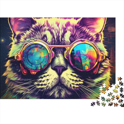 Katze mit Sonnenbrille für Erwachsene, lustiges 1000-teiliges Puzzle, Dekorationsspielzeug, Denkspiel, Bildungsspiel, Entspannung und Intelligenz, 1000 Stück (75 x 50 cm)