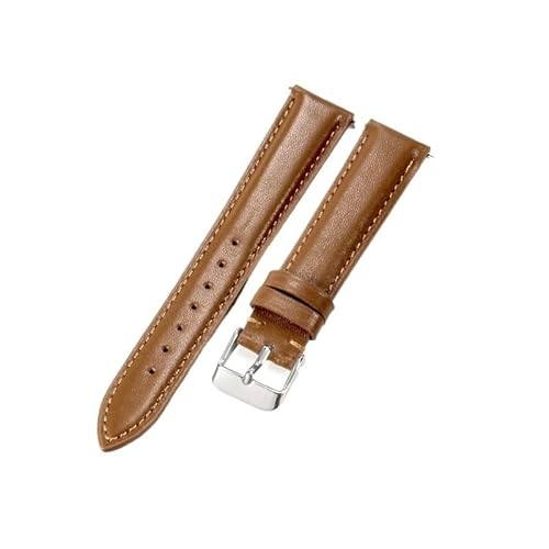 GeRnie Braun-weißes Uhrenarmband aus Rindsleder, echtes Leder, Faltschließe, kleines Zifferblatt, 16-18-mm-Uhrenarmband for Damen (Color : Brown-Steel-K1, Size : 16mm)