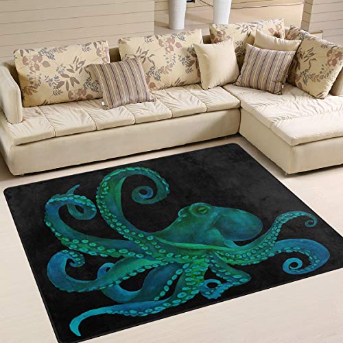 Naanle Octopus rutschfester Teppich für Wohnzimmer, Esszimmer, Schlafzimmer, Küche, 120 x 180 cm, Tier-Oktopus-Kinderzimmer-Teppich, Bodenteppich, Yoga-Matte