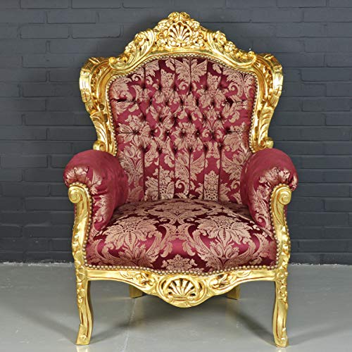 Casa Padrino Barock Sessel 'King' Bordeaux Rot Muster/Gold - Antik Stil Möbel