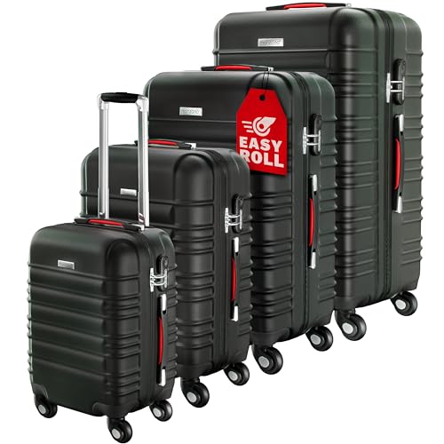 Monzana® Baseline 4er Set Koffer Schwarz S, M, L, XL Gelgriffe Zahlenschloss Reisekoffer Trolley Kofferset Rollkoffer