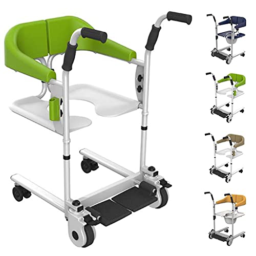 Patientenstuhl Lift Transfer Rollstuhl, Multifunktion Medical Toilettenstuhl,Faltbare Mobile Toilette für Erwachsene,Behinderte,Senioren mit Handicap Multifunktions-Rollstuhl,BasicEdition-Green