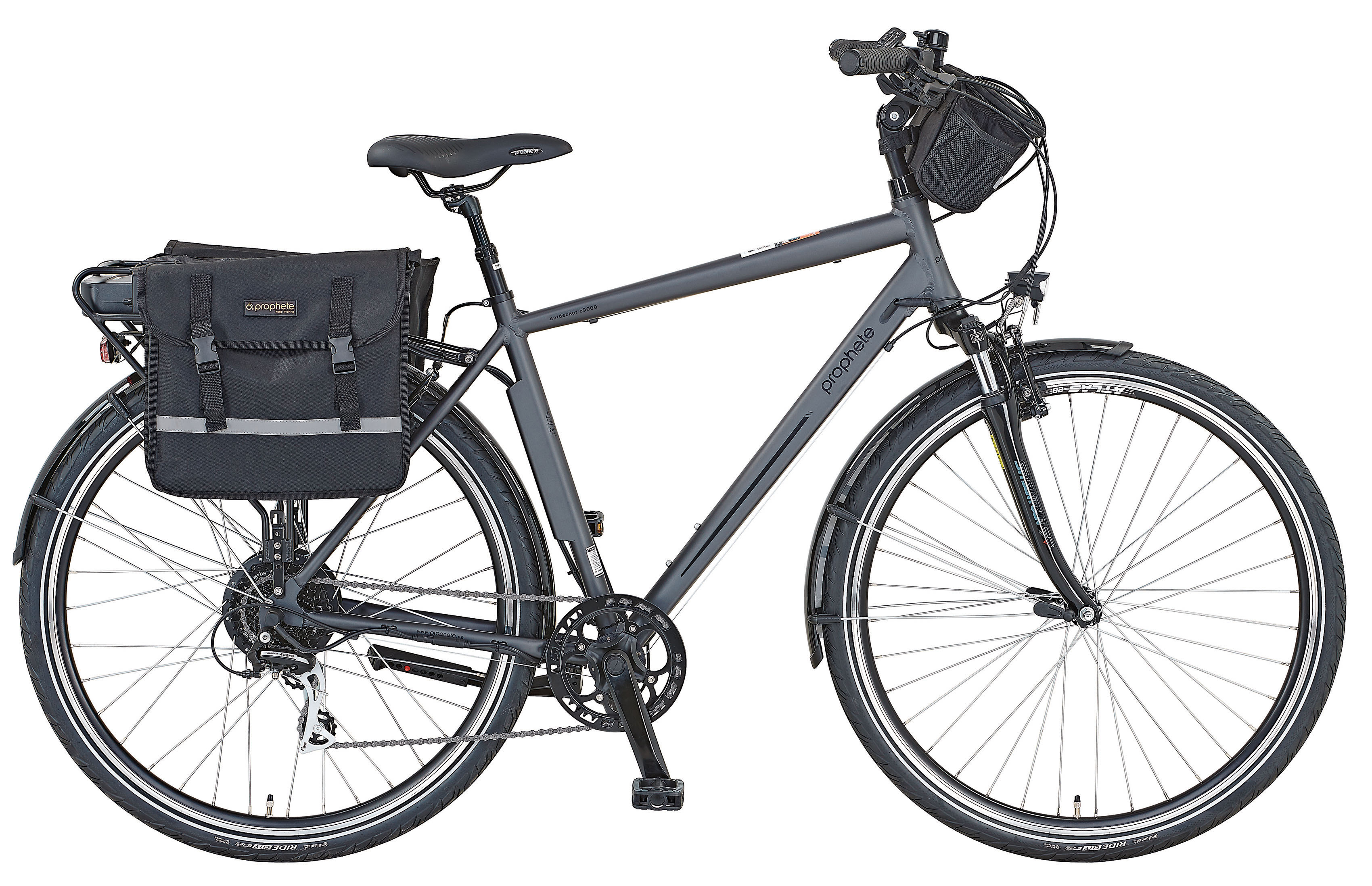 Prophete E-Bike "Entdecker e9000", 8 Gang, Shimano, Acera, Heckmotor 250 W, (mit Lenkertaschen-mit Seitentasche)