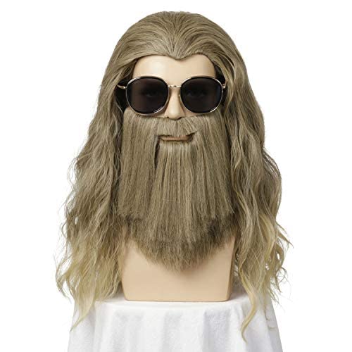 FVCENT Perücke für Erwachsene und Kinder, lang, goldbraun, gelockt, Thor Cosplay + Fat Thor Beard