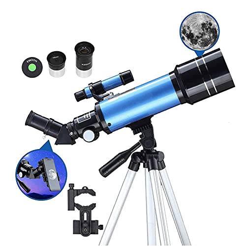 Teleskop, 70-mm-Apertur-Refraktor-Teleskope, 400-mm-Montage, verstellbares Teleskop für Erwachsene, Astronomie-Anfänger, Drehung um 360° Grad, tragbare Reise-Teleskope, Blau