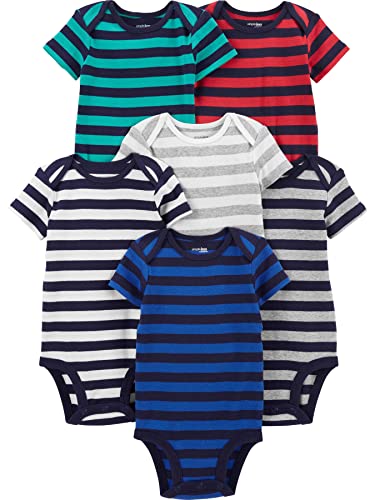 Simple Joys by Carter's Baby Jungen Kurzärmeliger Body, 6er-Pack, Weiß/Marineblau/Grau/Multi Stripe, 0-3 Monate