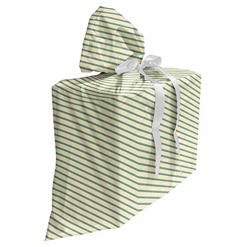 ABAKUHAUS Retro Baby Shower Geschänksverpackung aus Stoff, Bias-Grün-Streifen, 3x Bändern Wiederbenutzbar, 70 x 80 cm, Jade-Grün und Creme