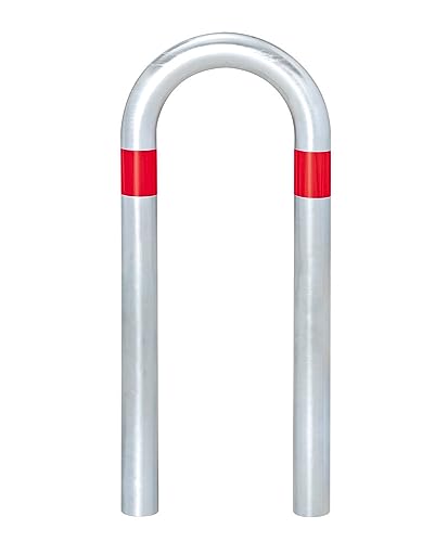 Ladesäulen Rammschutz-Bügel aus Stahl, feuerverzinkt, B 360 mm, Reflexringe rot, zum Einbetonieren
