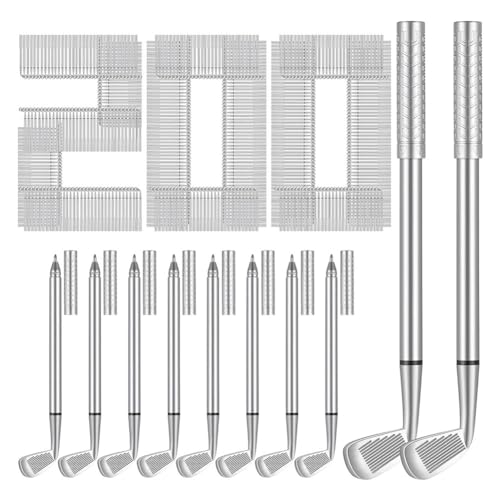 Suanzua 200 StüCk Golf-Kugelschreiber, Dekorative GolfschläGer-Stifte für BüRokollegen, BüRobedarf, Silber