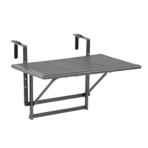 Greemotion Balkonhängetisch Toulouse in Anthrazit-Grau - Balkontisch zum Einhängen aus Streckmetall & Kunststoffummantelung - Hängetisch klappbar & witterungsbeständig - Outdoor-Tisch 60 x 40 x 56 cm