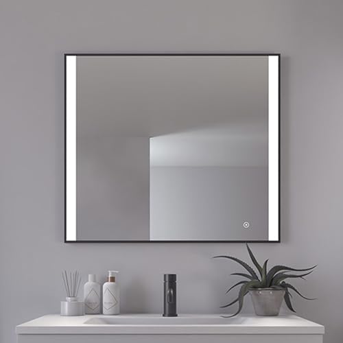 Loevschall Libra Quadratischer Spiegel mit Beleuchtung | Led Spiegel Mit Touch-Schalter 800x700 | Badspiegel Mit Led Beleuchtung | Verstellbarer Badezimmerspiegel mit Beleuchtung