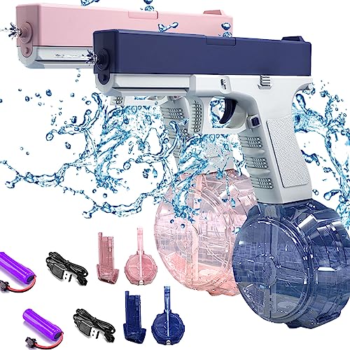 Elektrische Wasserpistole für Erwachsene Kinder, Wasserpistole mit 434ml Kapazität,Max Range 32ft Wasserpistole Elektrisch,Wasserspritzpistole Spielzeug für Sommer Strand Pool (Blau+Rosa)